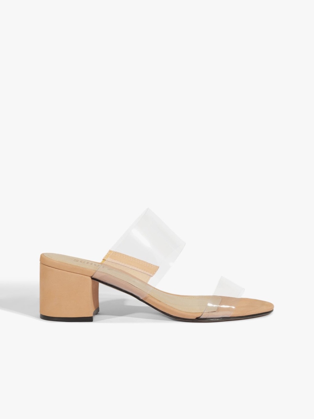 SCHUTZ Nude Clear Strap Block Heel Mule